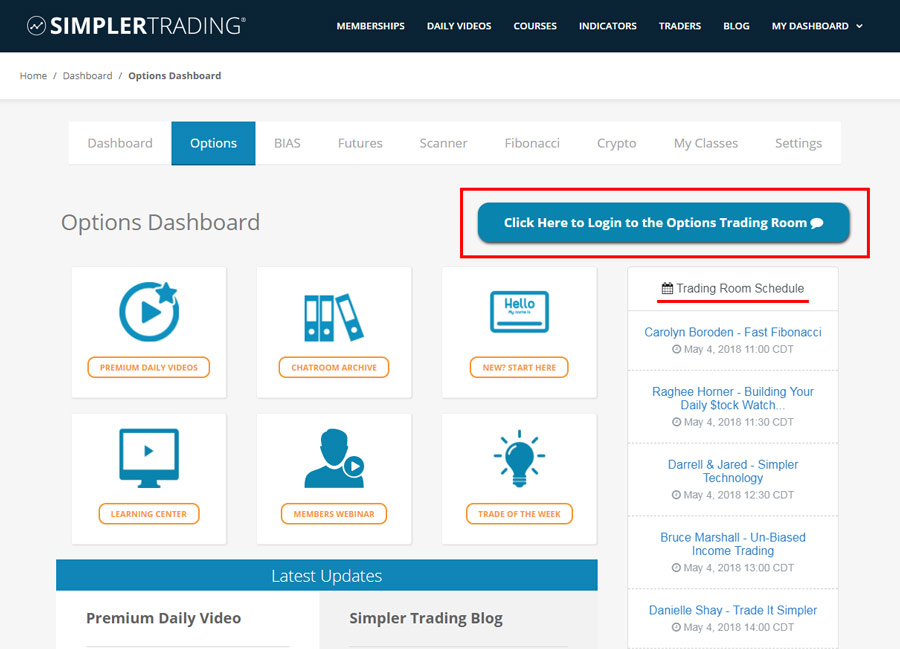 Simpler options trading room