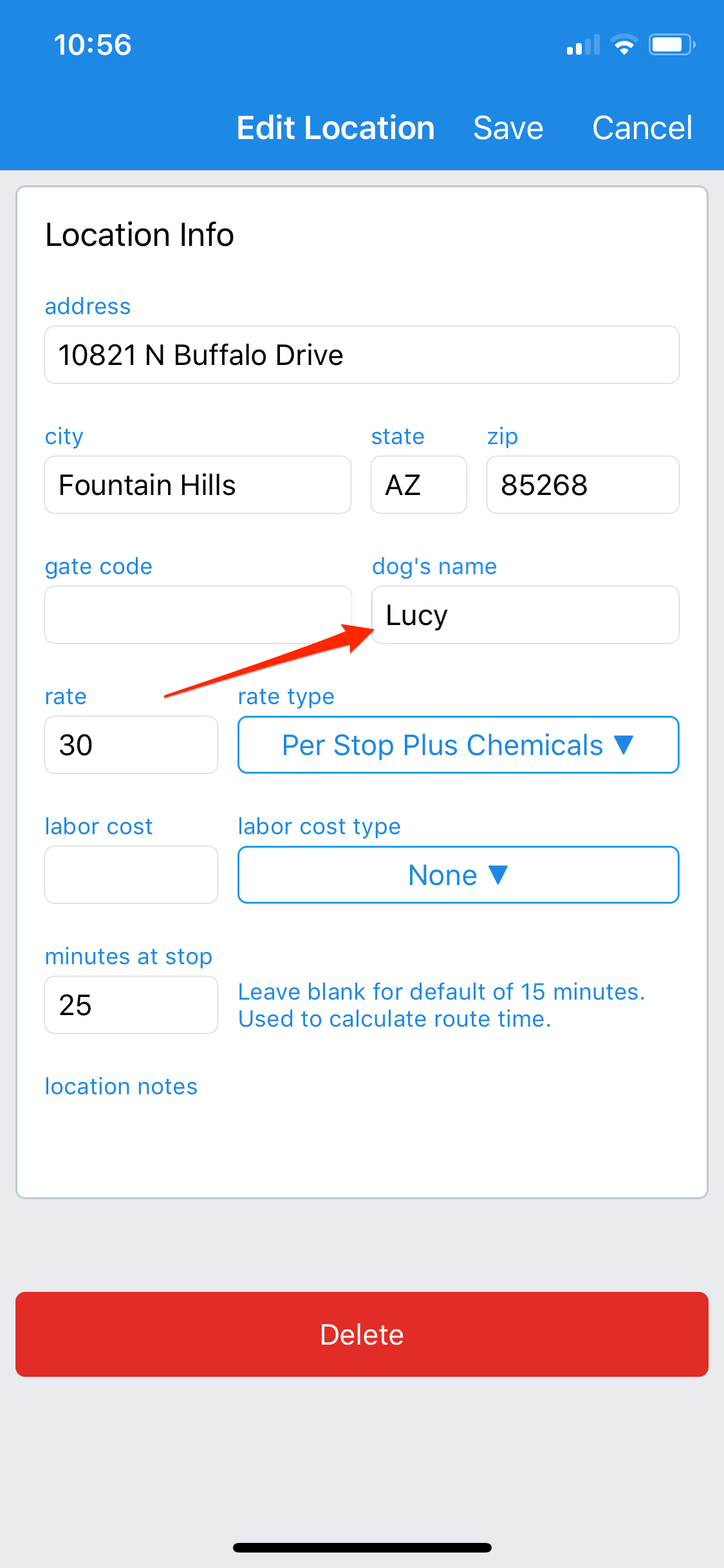 Skimmer Pool Service Software Edit a Customer (App)