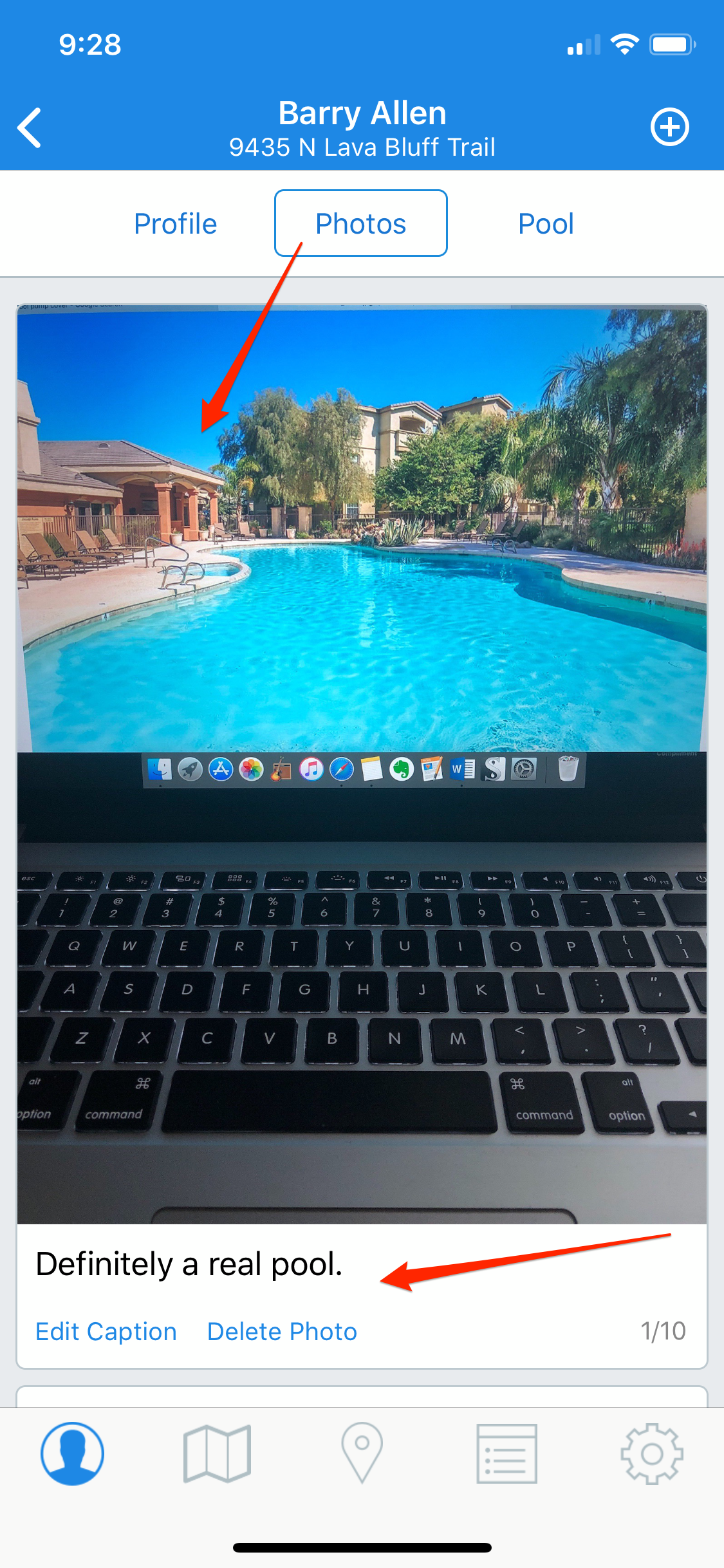 Skimmer Pool Service Software Add Photos of a Customer's Pool