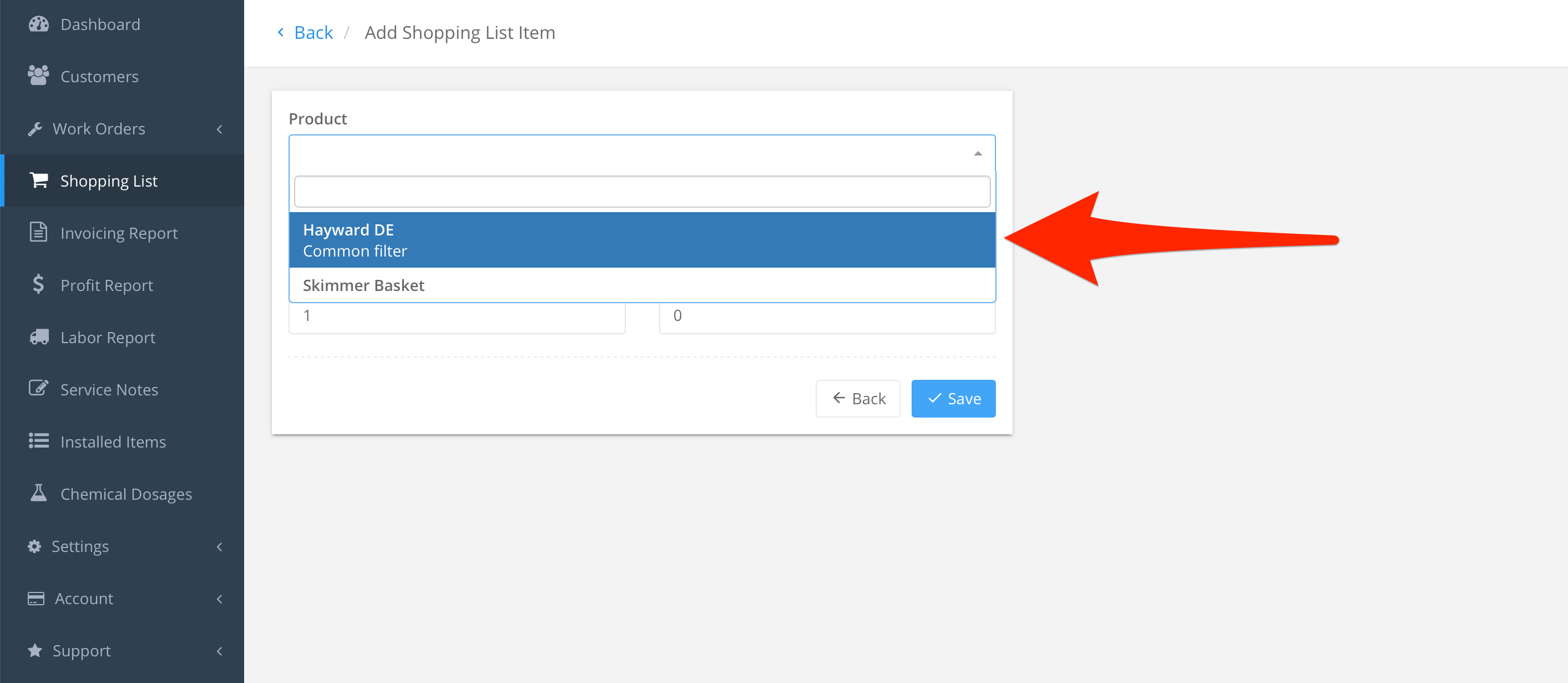 Skimmer Pool Service Software Add a Product ()