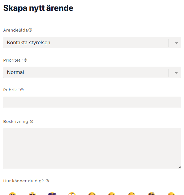 Formuläret för att skapa ett nytt ärende