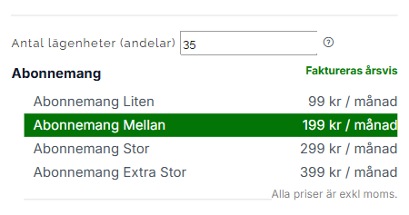 Abonnemangsnivåer och priser