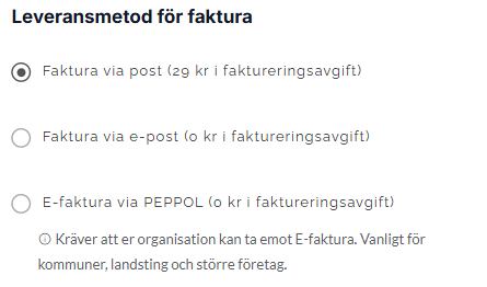 Leveransmetod för faktura