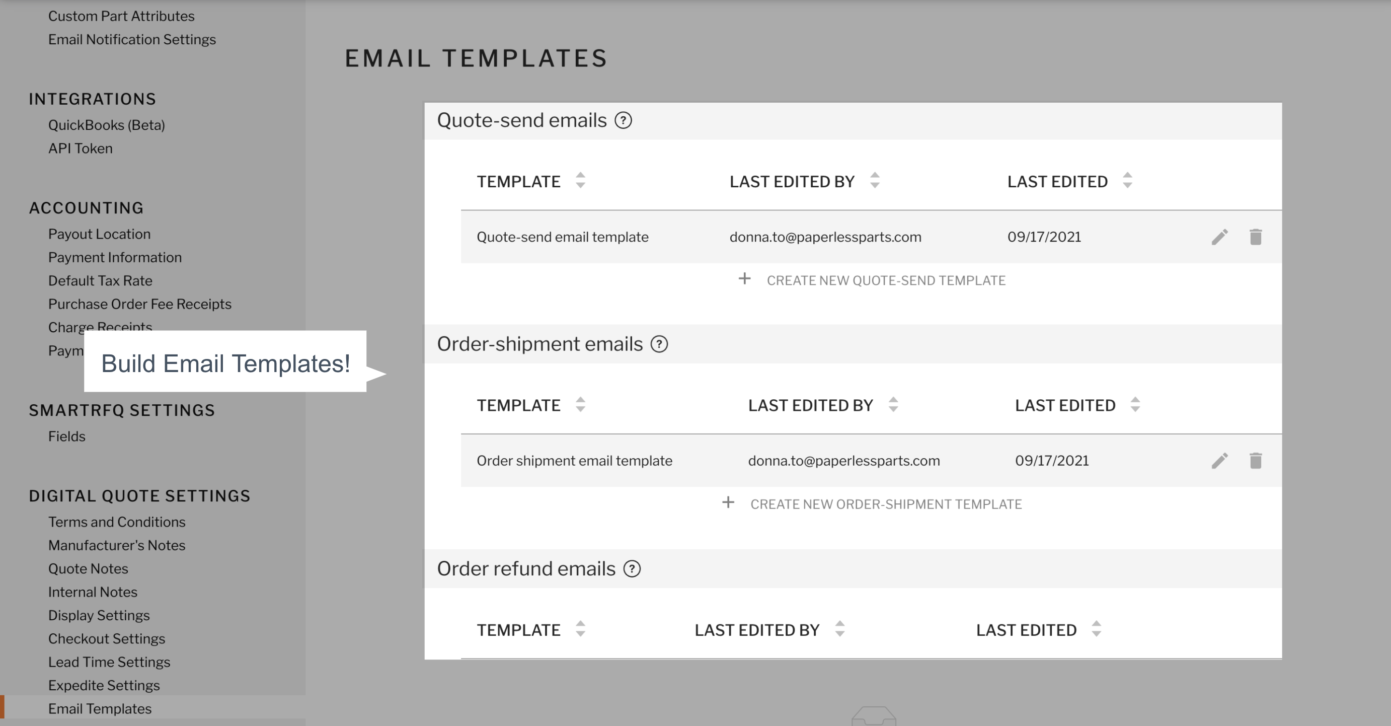 Digital Quote settings