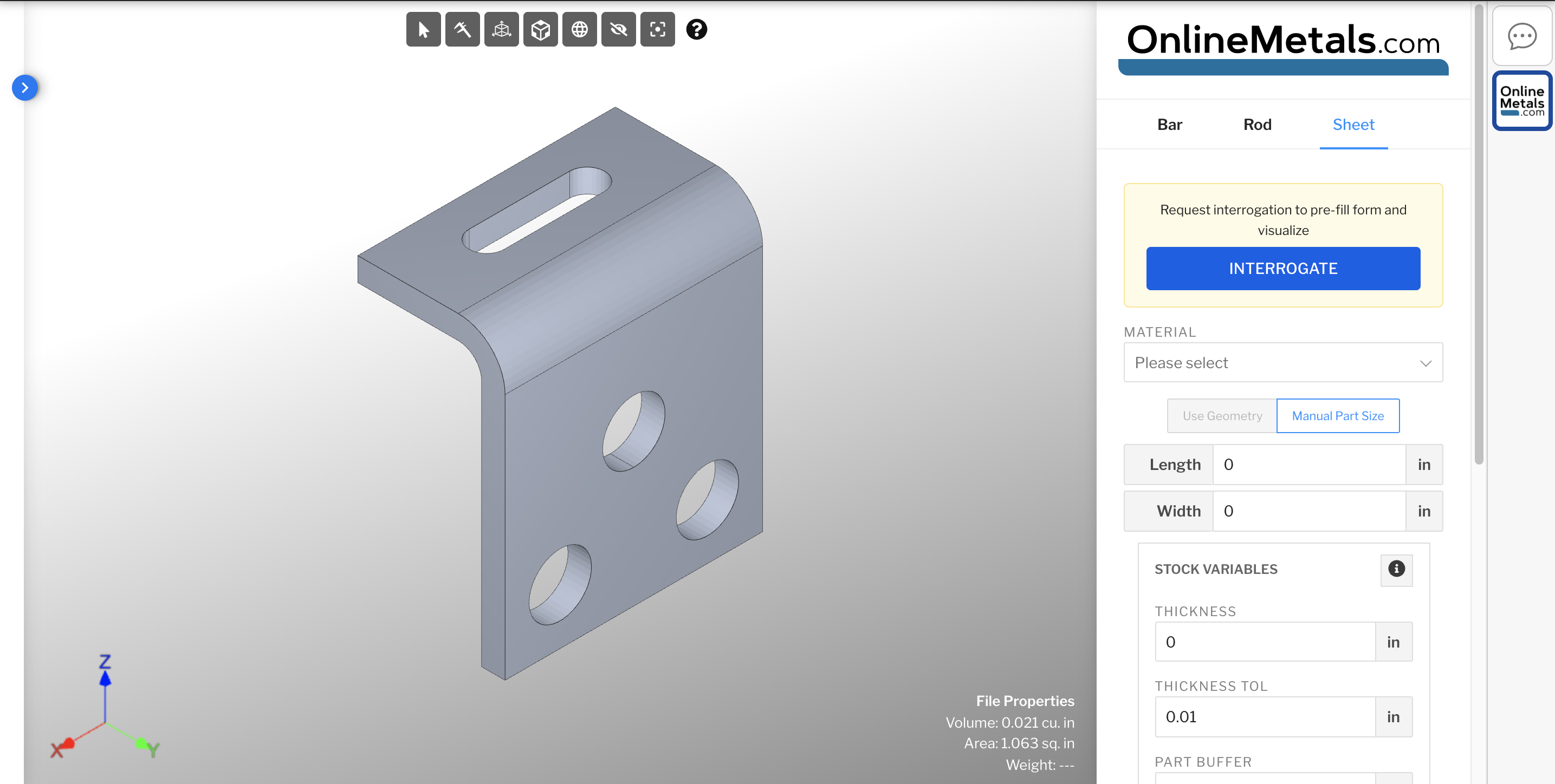 Online Metals material calculator