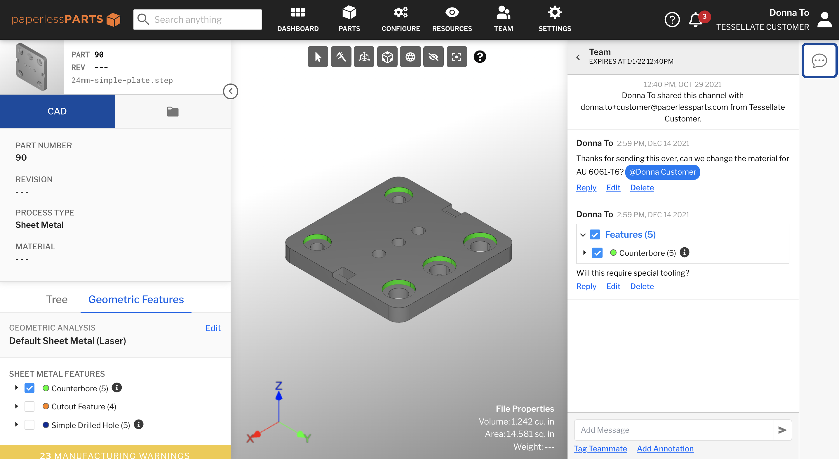 Part Explorer View External collaboration - customer perspective