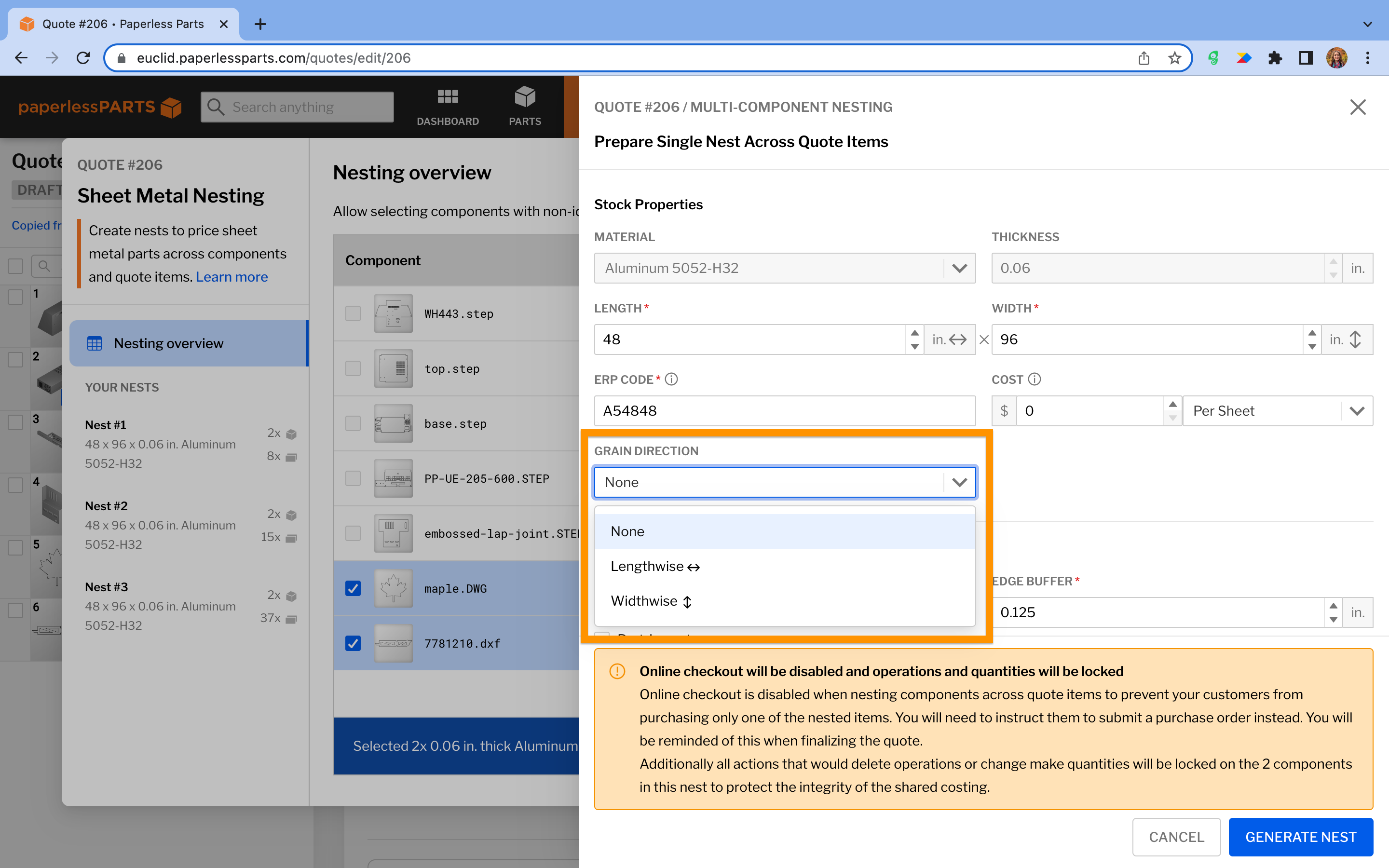 Multi-component sheet metal nesting