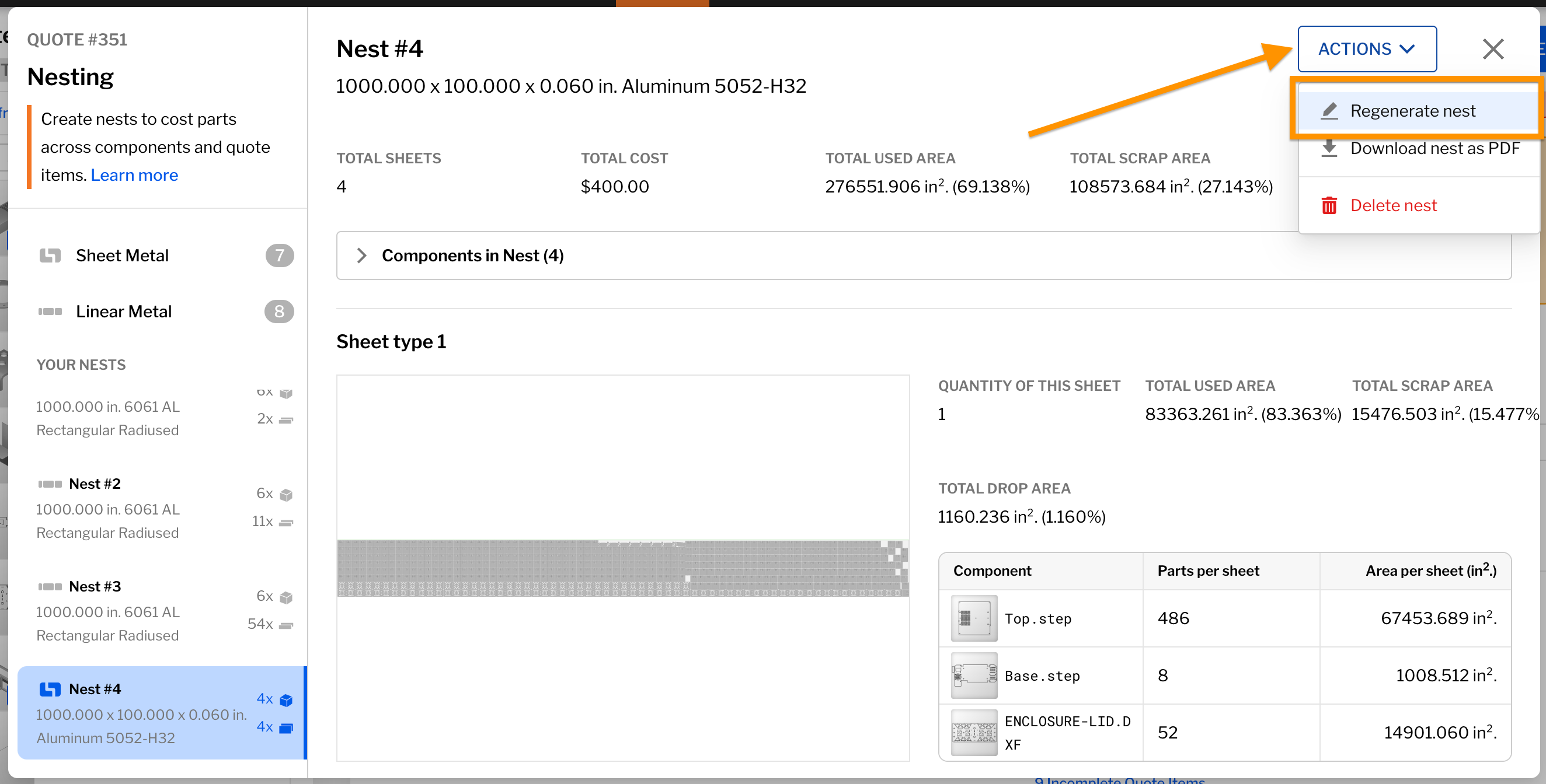 Multi-component sheet metal nesting