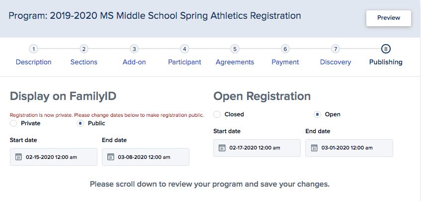 Student Registration - Create a Program from a Template