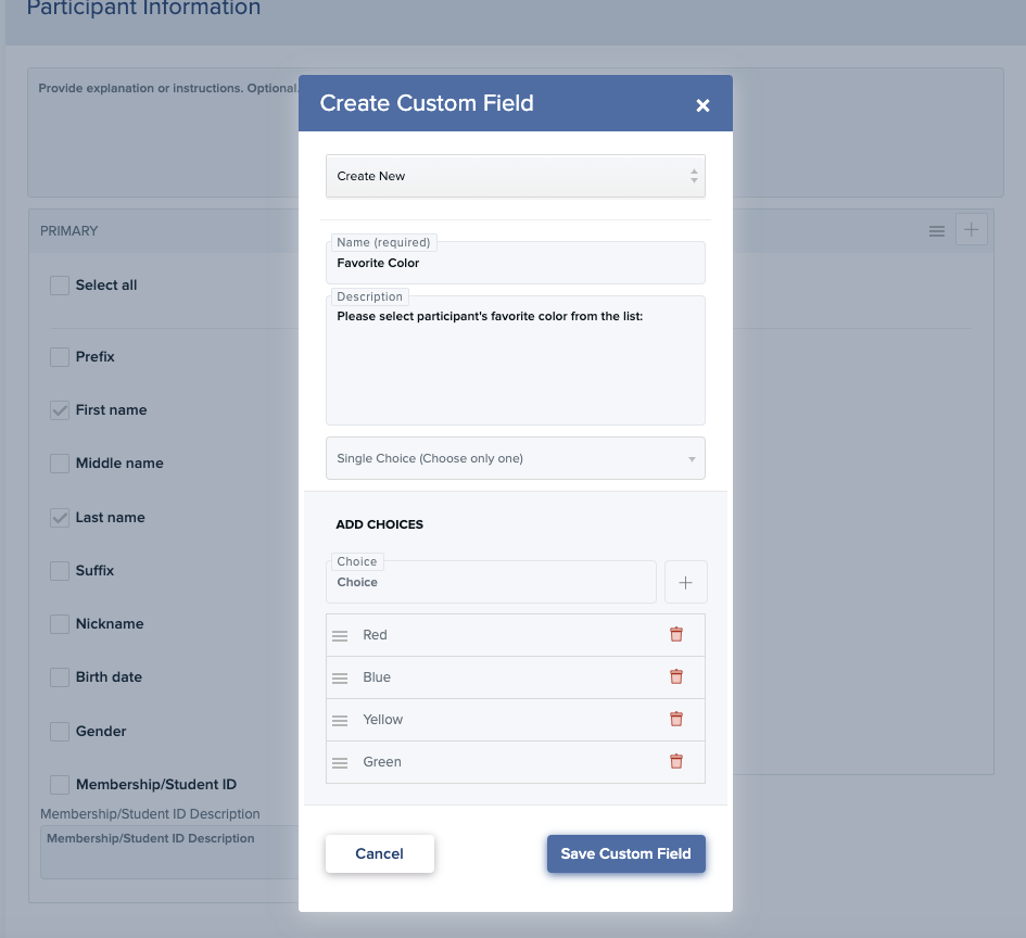 Student Registration - Create Your Custom Fields