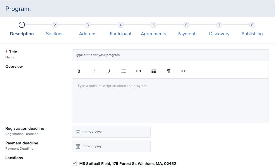 Create a Program - Student Registration