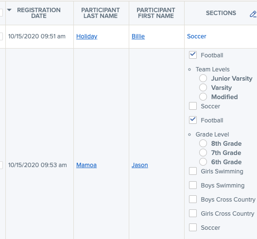Student Registration - Creating Section Options