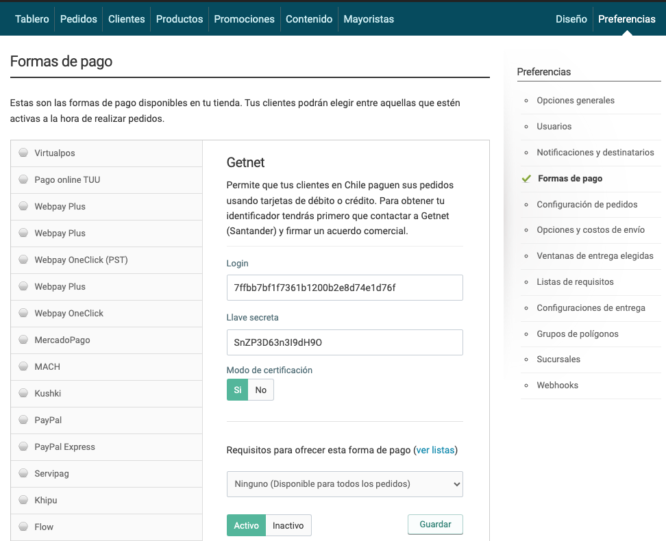 Habilitar como medio de pago Documentación Bootic