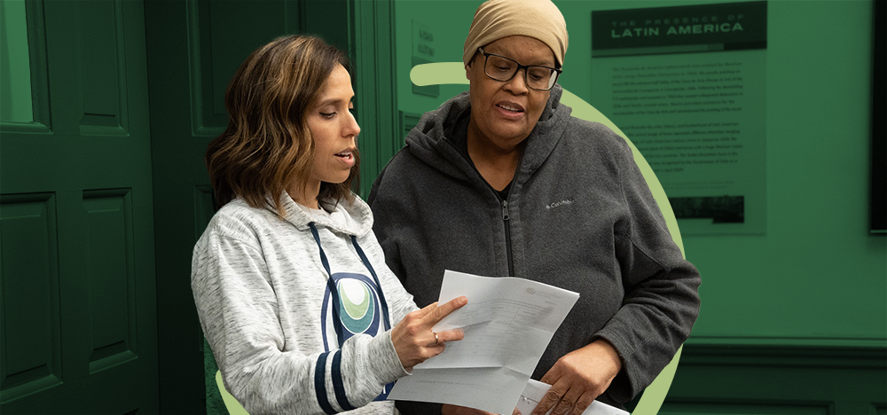 Two Humane Action Pennsylvania employees discussing their programming