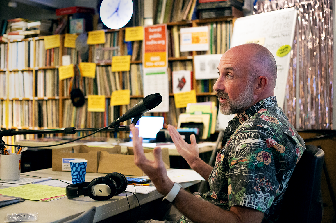 MonkeyPod founder Adam Huttler speaking at Hawai'i Public Radio during their fall campaign.