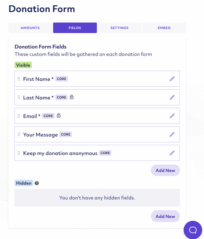 Demonstrating visible and hidden donation form fields