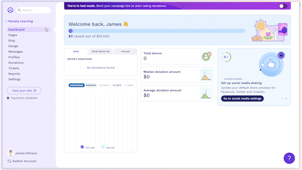 Toggling on regular giving on a donation form