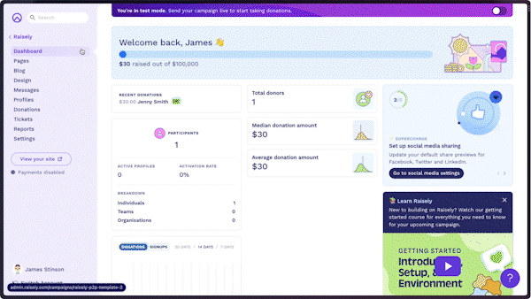 Adding donation button on page editor