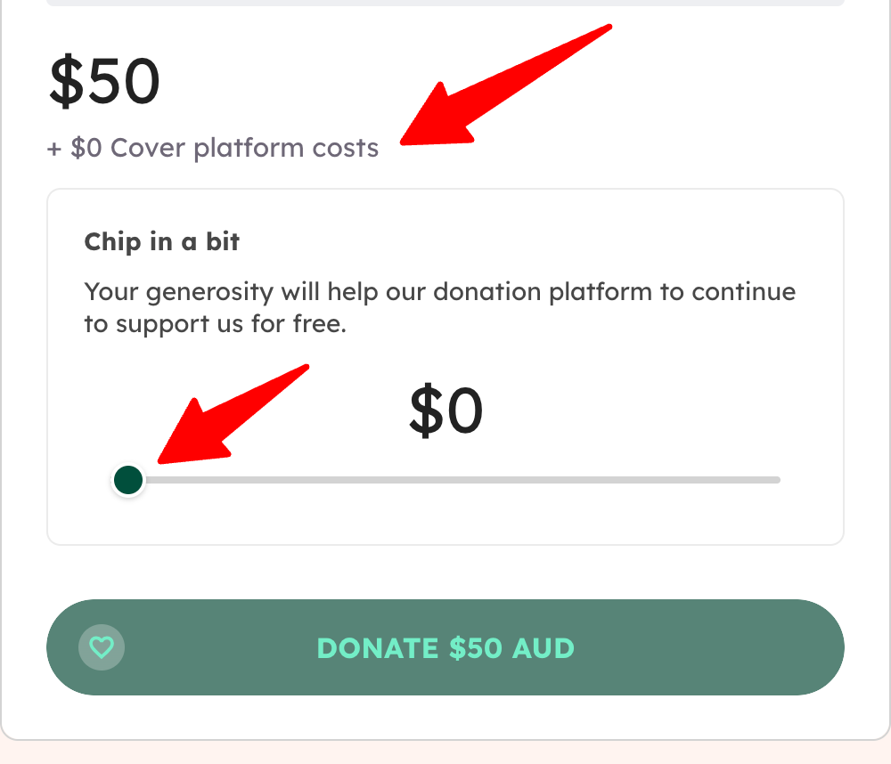 Slider showing $0 tip