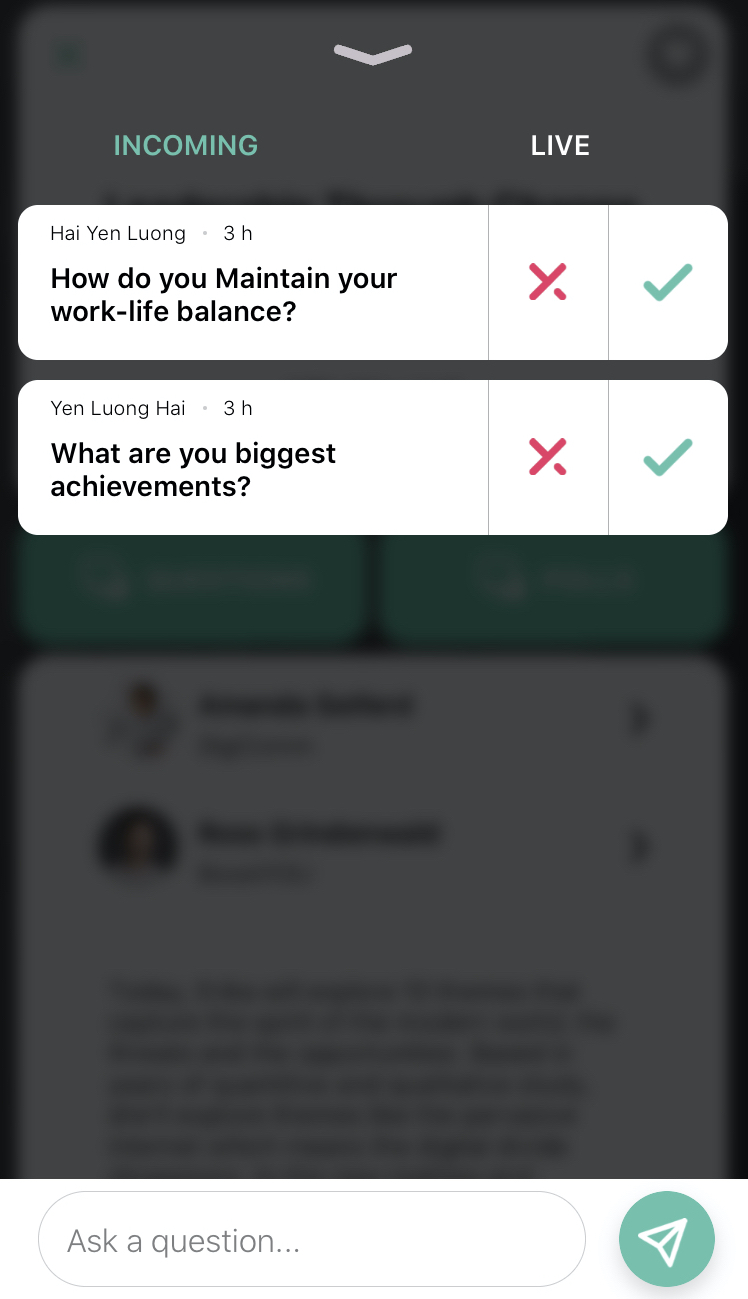 Monitor Live Questions through all Eventee solutions.