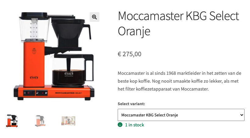 Voorbeeld productvariant in WooCommerce