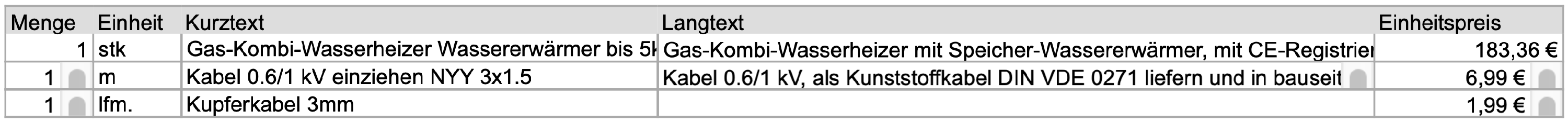 Beispiel für Plancraft lesbares Excel Schema