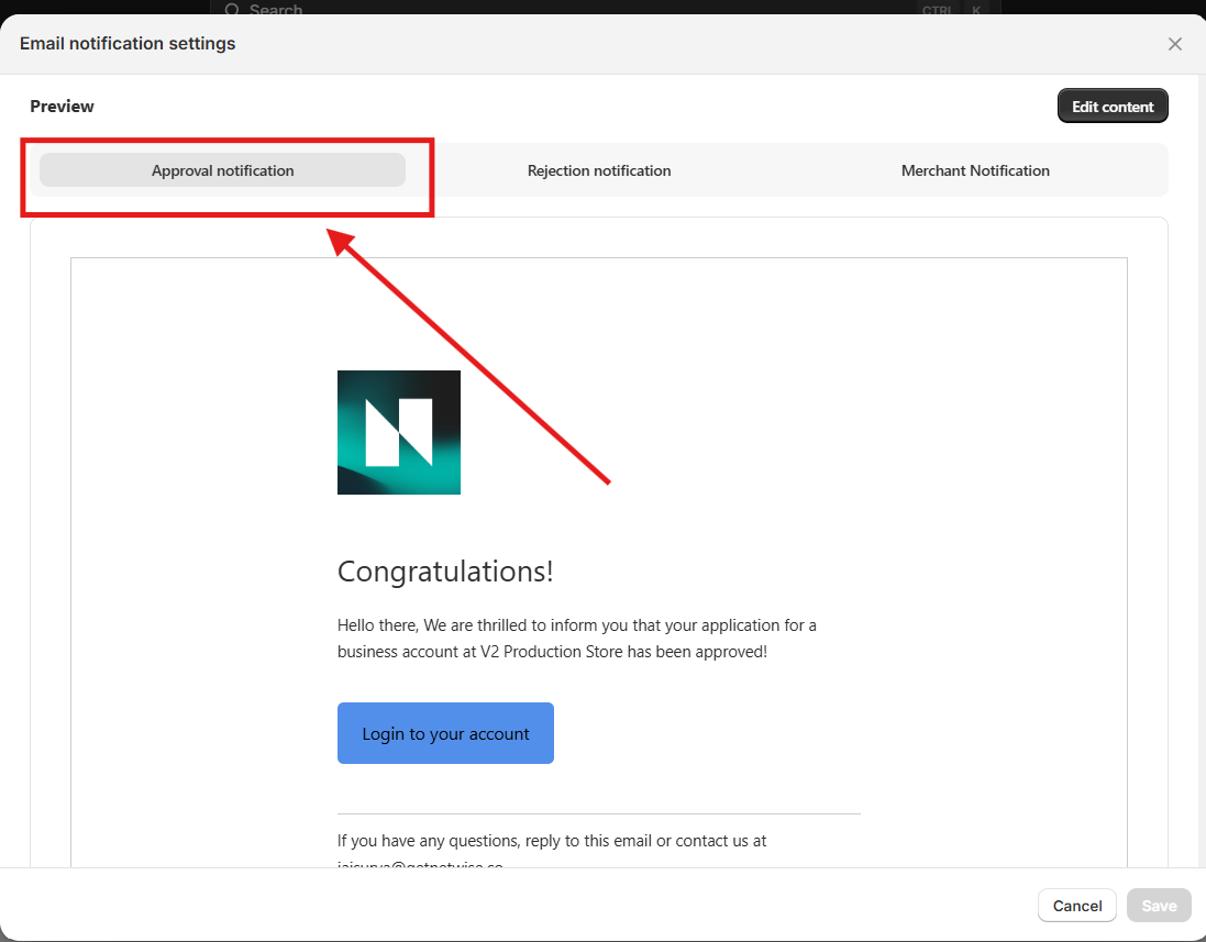 Approval notification preview in NetWise