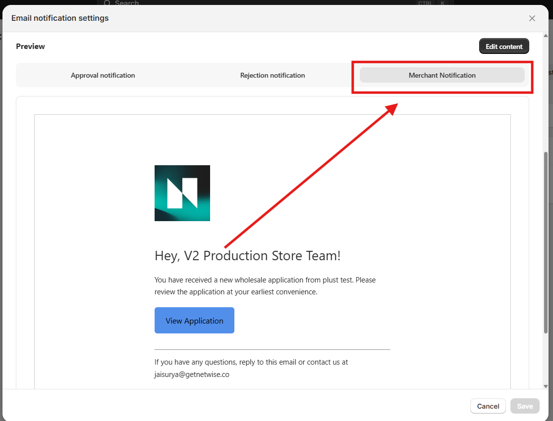 Merchant notification preview in NetWise