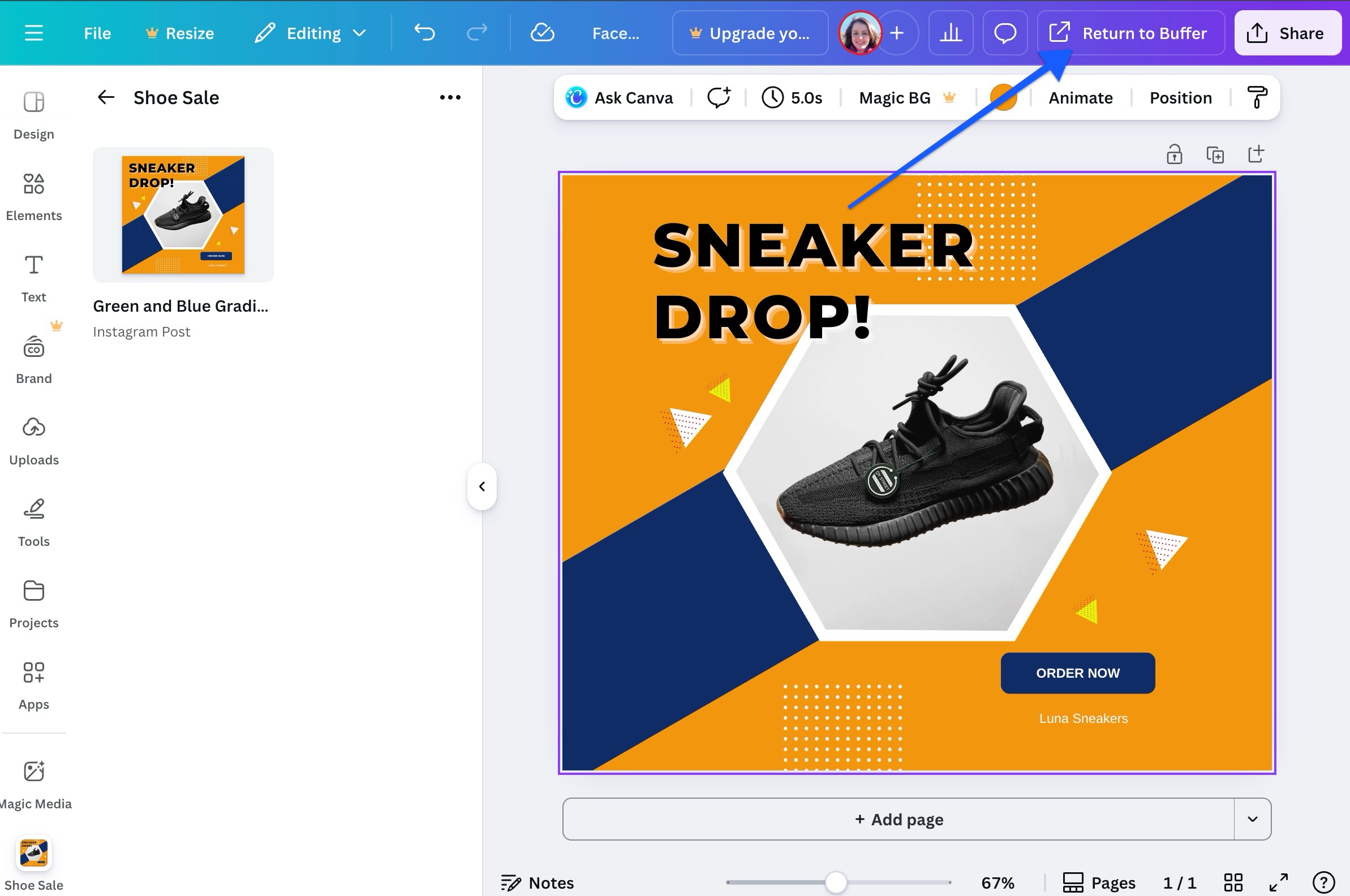 =1479x982 Canva integration - Return to Buffer button