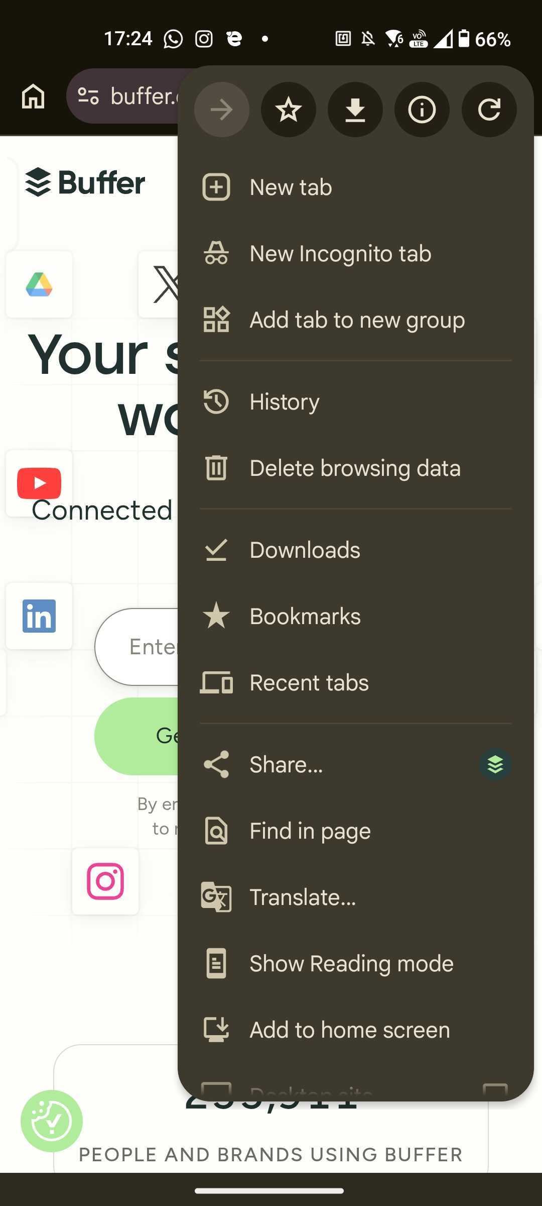 =356x792 Buffer Android mobile extension with Share visible