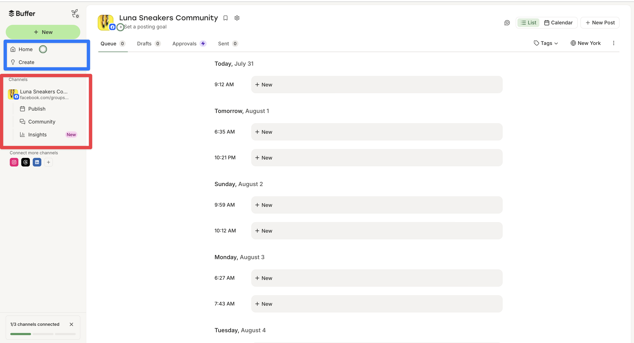 =2654x1436 Screenshot of Buffer dashboard when a single channel is connected