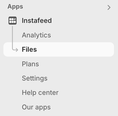 Instafeed menu in Shopify admin