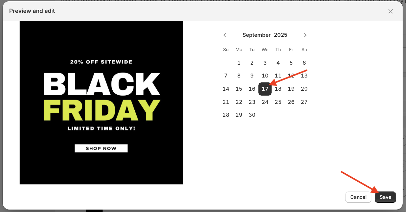 Preview and edit section showing how to change the date.