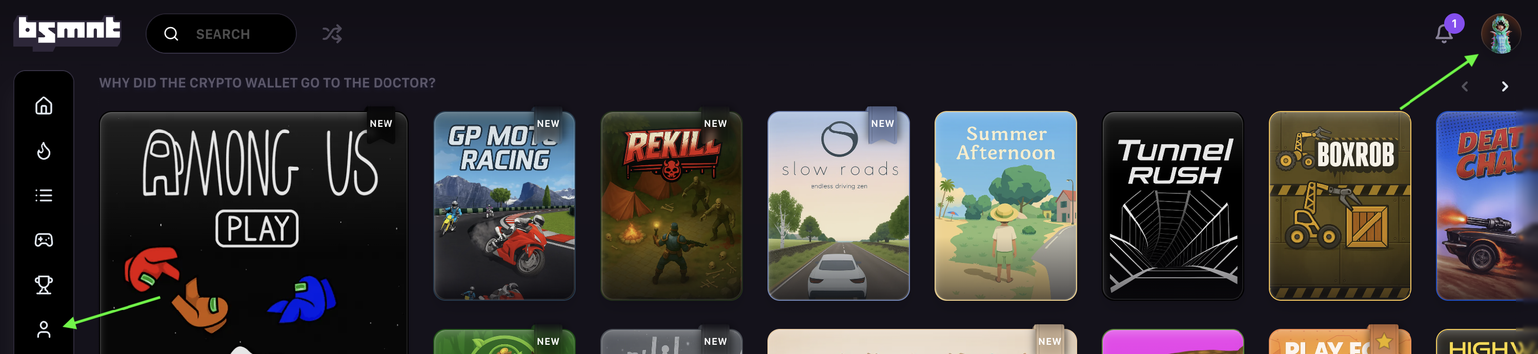 Profile icons on Basement homepage