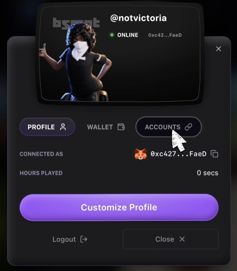 Accounts tab in profile menu