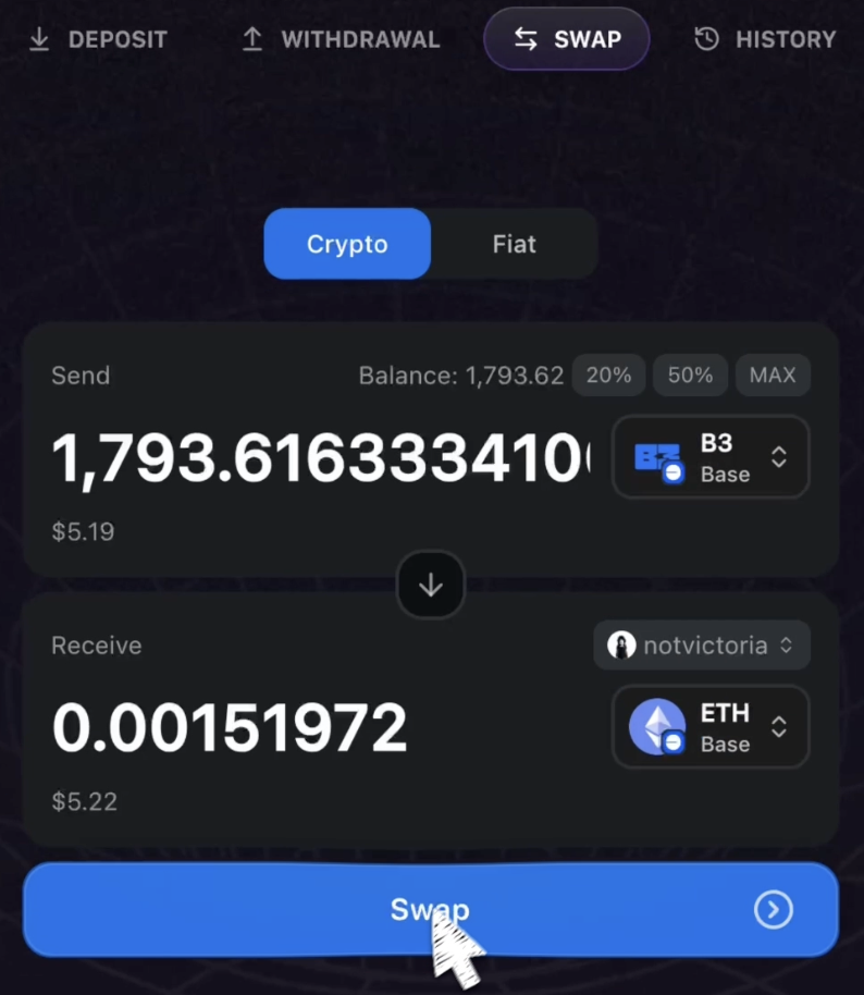 Swap confirmation dialog with transaction details
