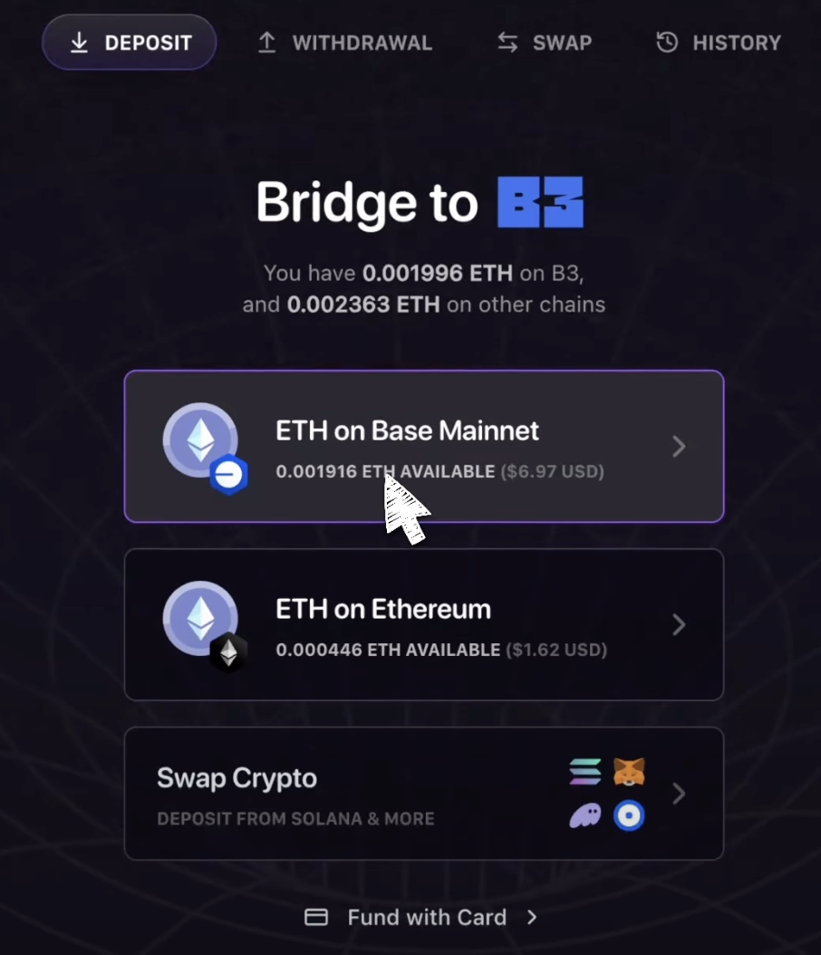 Network and token selection interface