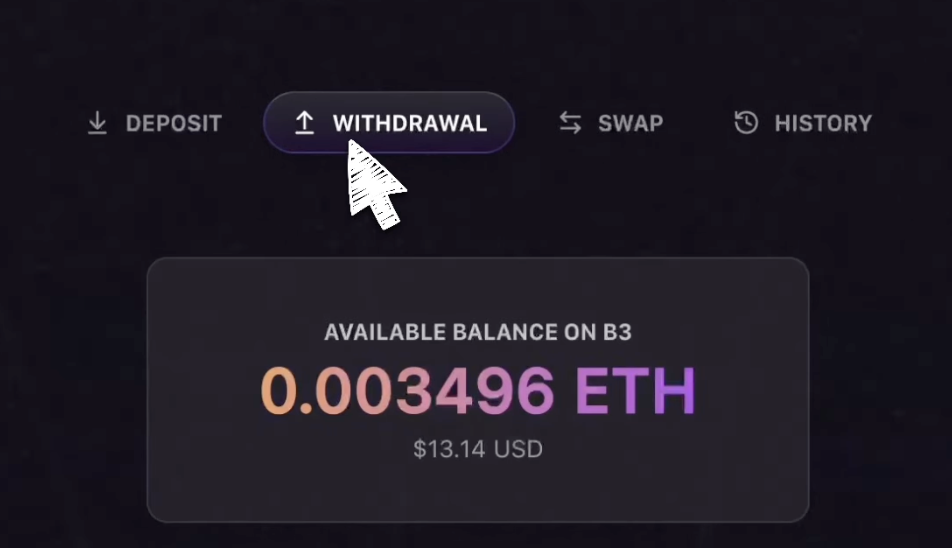 Withdrawal tab in the bridge interface