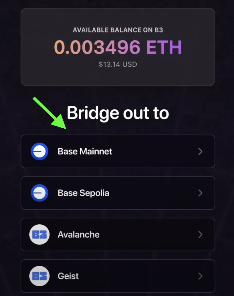 Network selection dropdown for withdrawal