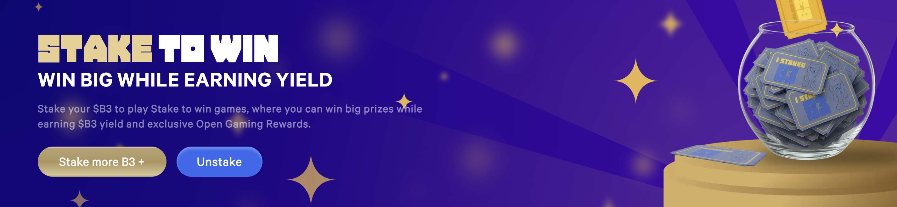 Staking overview banner showing rewards and benefits
