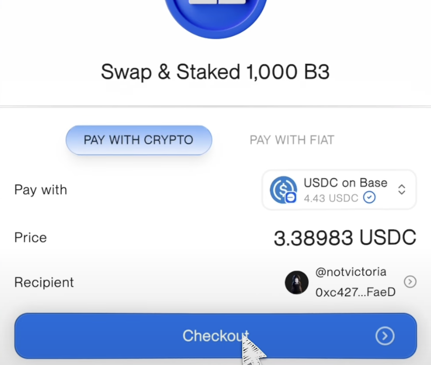 Checkout button for swap and stake transaction