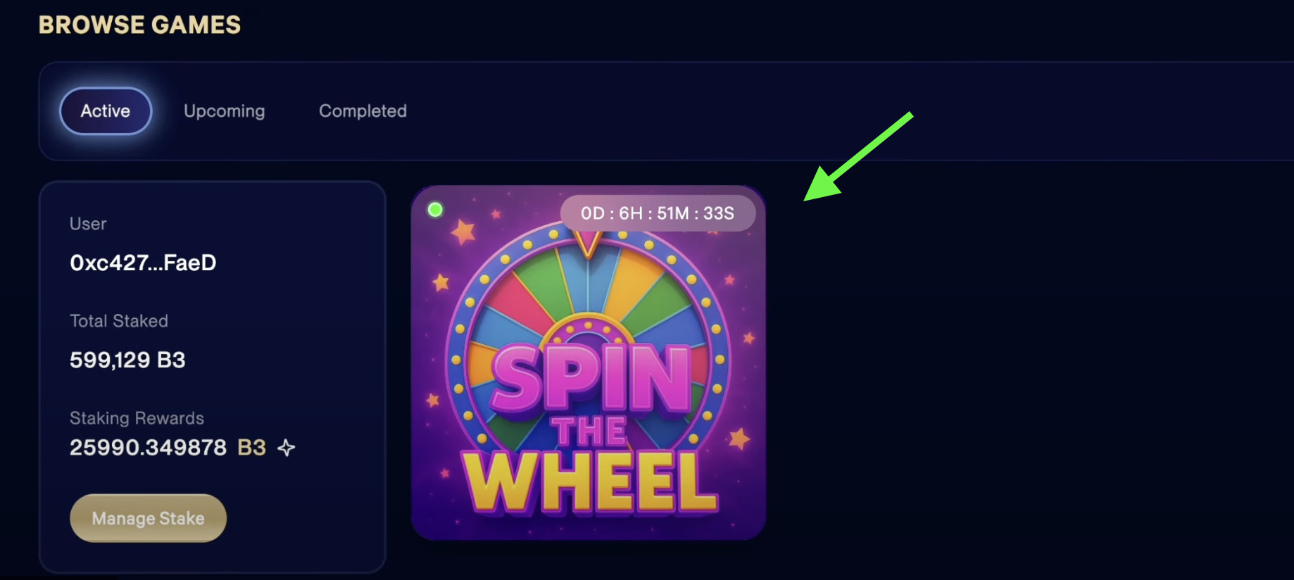 Spin the Wheel option in the Browse Games section
