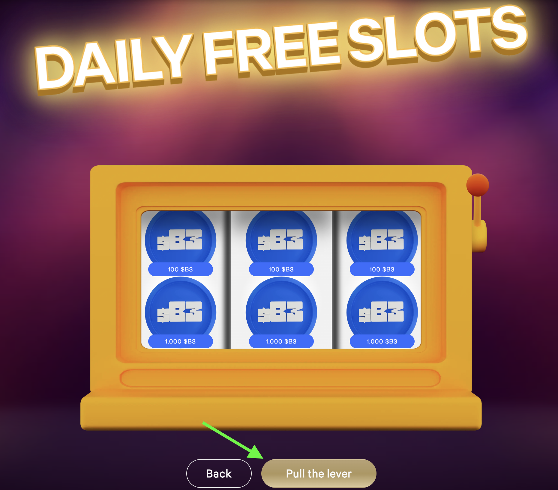 Pull the lever button on the slots interface