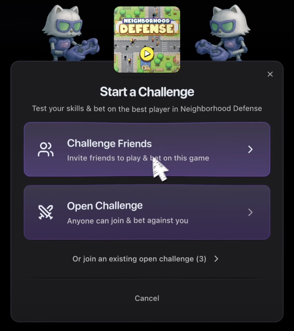 Challenge type selection between friends and open challenges