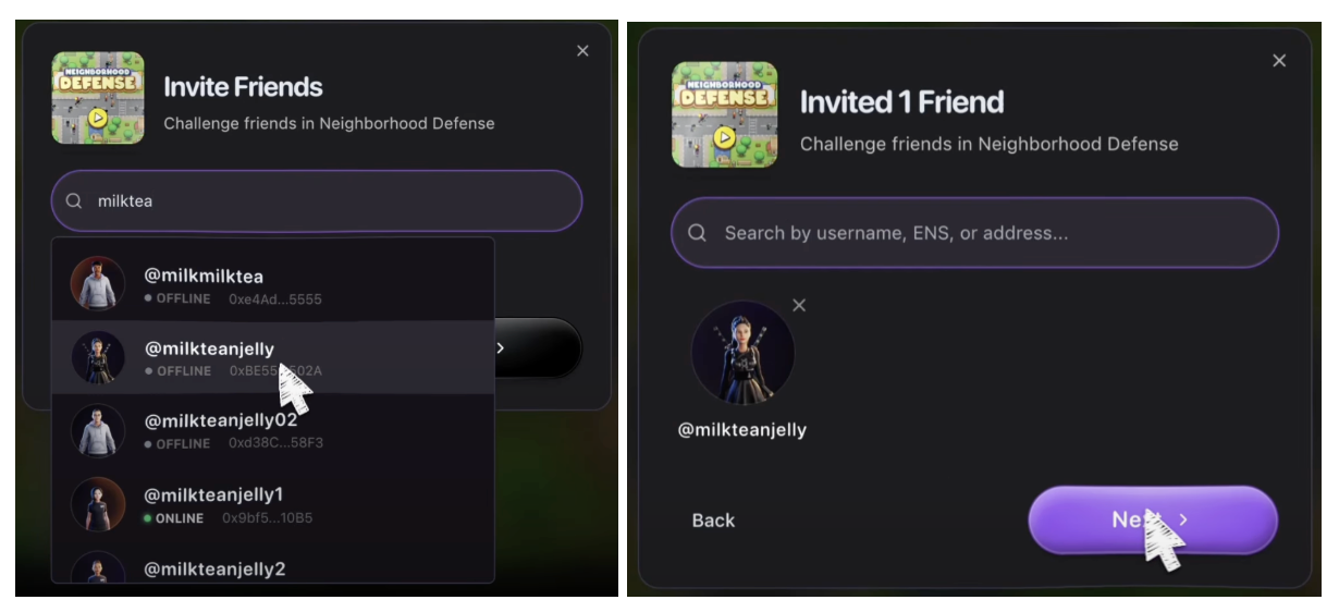 Friend search and selection interface