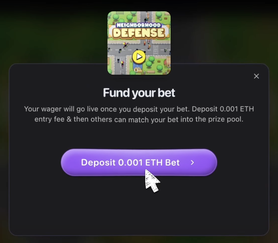 Deposit Bet button for funding the wager