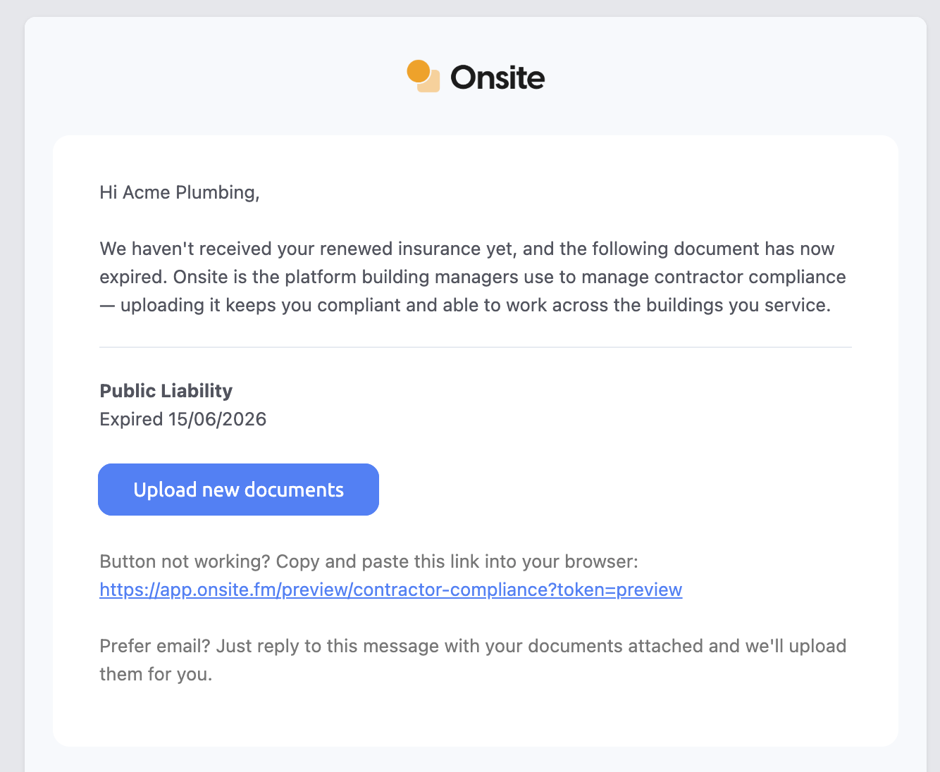Example Compliance Email
