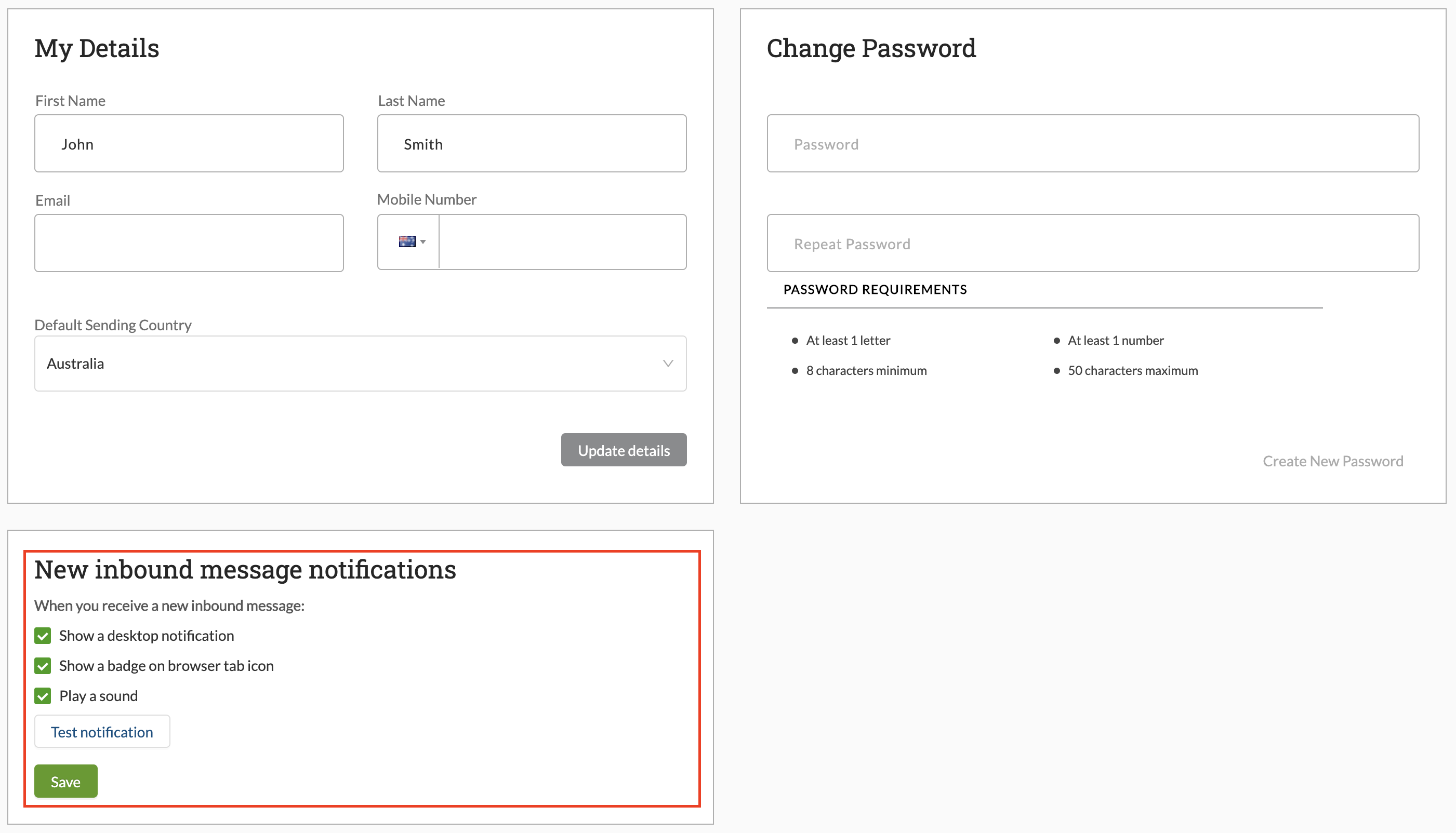 How to set up desktop notifications for inbound messages Direct SMS