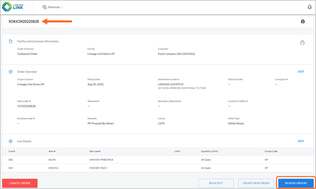 Modify or cancel a warehouse order Knowledge Center