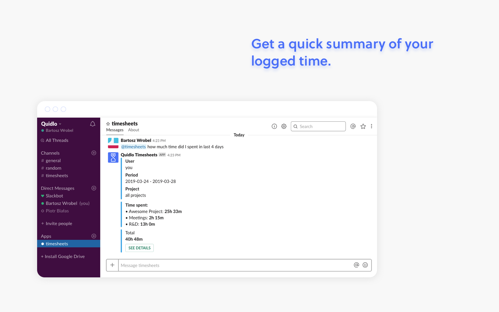 Quidlo Timesheets for Slack Quidlo Timesheets